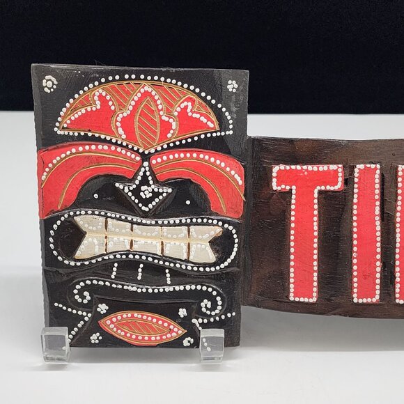 Handcrafted Wooden Tiki Bar Sign Tribal Mask Design Kitsch Luau 20" Wide Man Cav - Picture 3 of 8